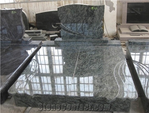 Olive Green Granite Tombstones & Monuments,South Africa Green Granite Heart Cross Angel Tombstones