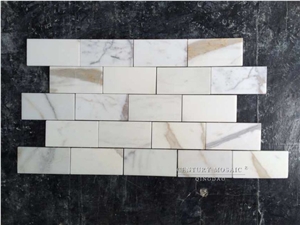 75x150mm Calacatta Gold Marble Brick Mosaic Subway Tile