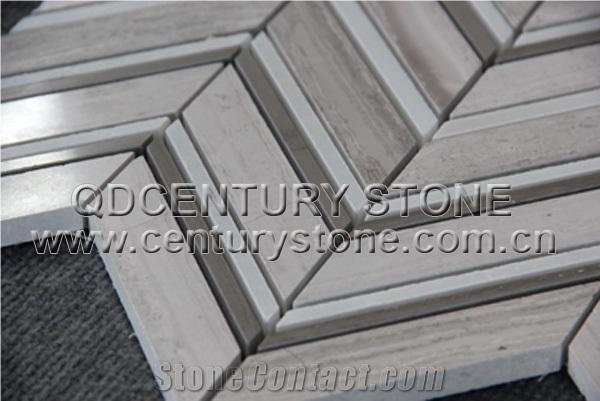 Wood Grey and White Marble Chevron Mosaic