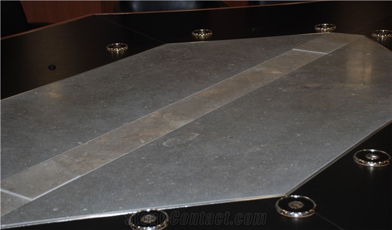 Flint Hills Limestone Gray Honed Reception Desk Top, 3/8"X3/8" Bevel Top Edge