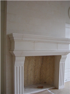 Champagne Beige Limestone Carved Remington Classic Style Fireplace