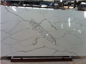Calacatta White Quartz Stone Slab, Veined Texture Engineered Stone