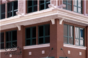 Desert Sunset Honed Finish Limestone Window Treatments, Veneer Caceria Building Ft. Worth, Texas