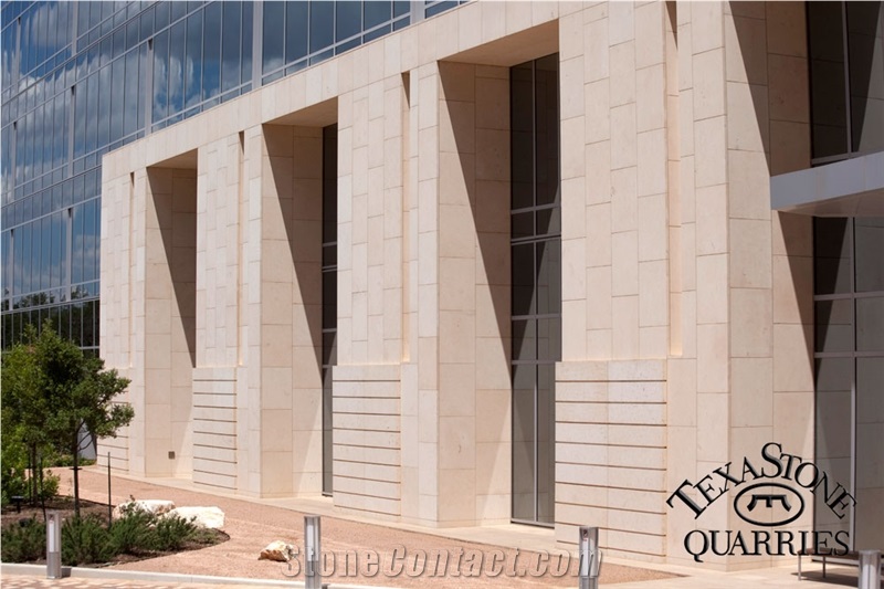 Texas Pearl Limestone Honed Used on the Exterior Wall