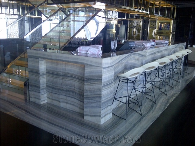 Hotel Bar Top, Surround with Gray Vein Cut Onyx