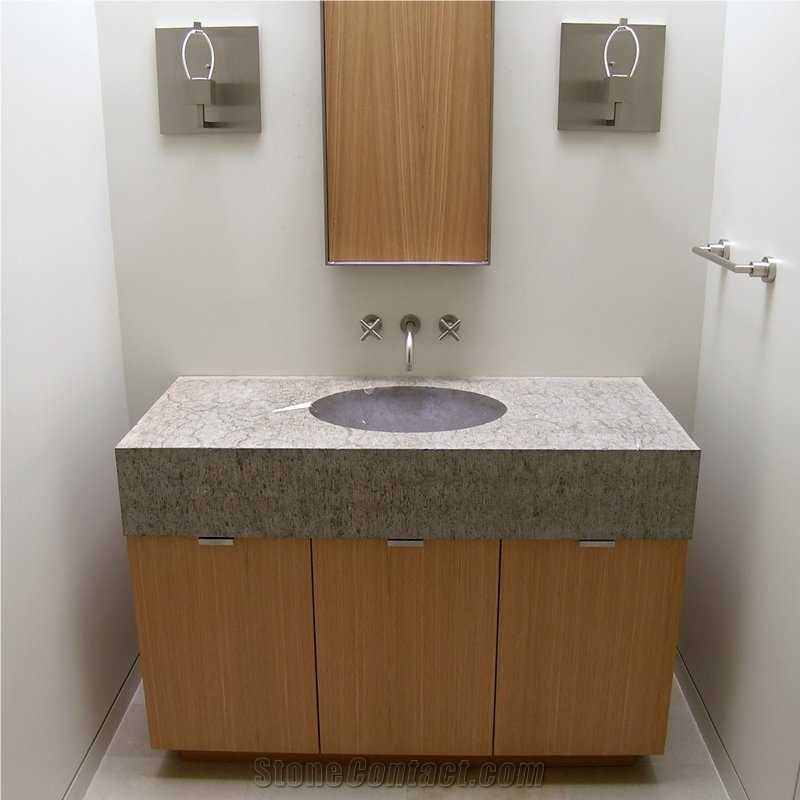 New Yangtze Limestone Honed Top, Fine Adze Edges Solid Bathroom Vanity Top