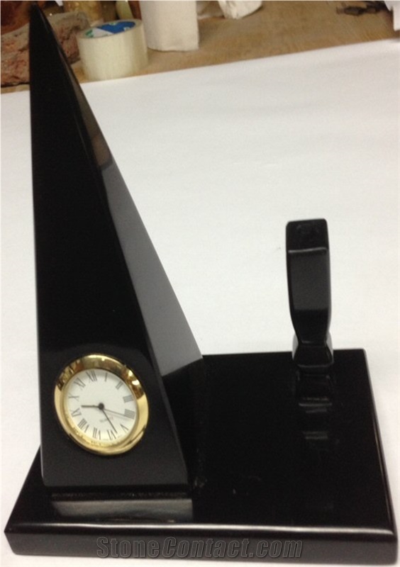 Black Marble Pen Holder with Clock