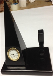 Black Marble Pen Holder with Clock