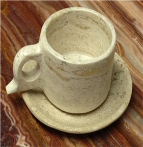 Tenistete Travertine Cup and Plate