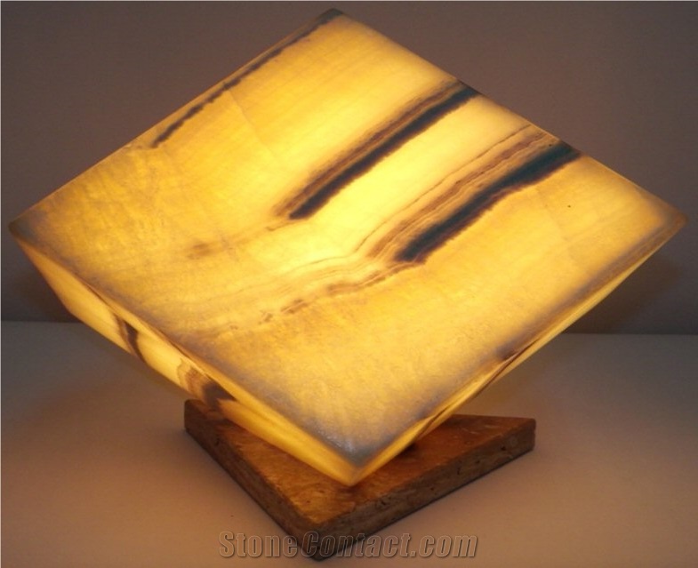 Translucent Yellow Onyx Cube Lamp, Miel Yellow Onyx Lamps