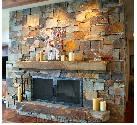 Montana Gold Split Finish 3”-6” Ledge Stone Fireplace Surround