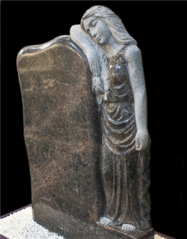 Angel Carved Aurora Granite Headstone