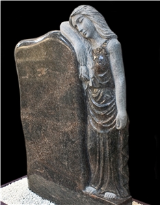 Angel Carved Aurora Granite Headstone