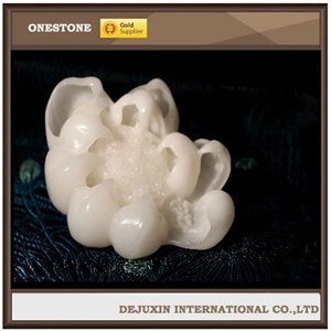 Polished Flower Art Stone Carving, White Quartzite Artifacts & Handcrafts