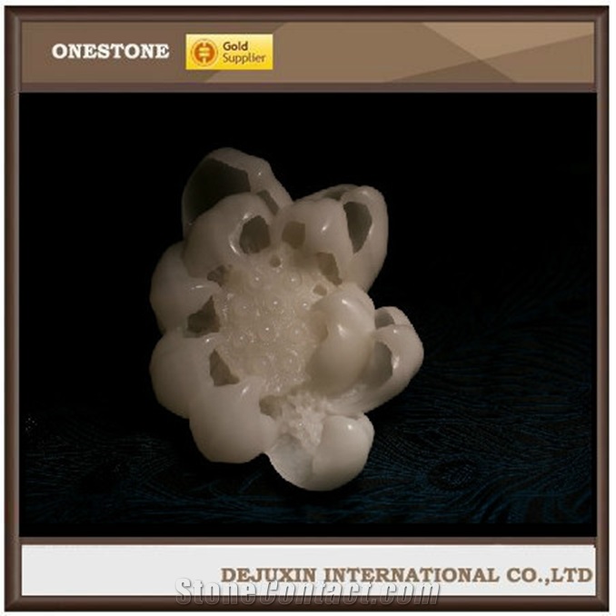 Polished Flower Art Stone Carving, White Quartzite Artifacts & Handcrafts