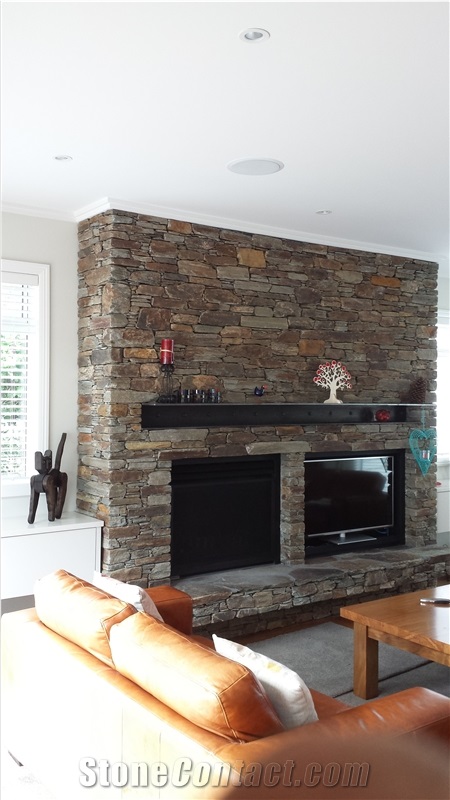Hyde Brown Schist Stone Fireplace