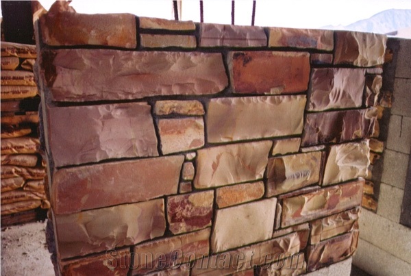 Moctezuma Ledge Laid with Rustic Ends Out Wall Cladding, Moctezuma Ledge Sandstone Wall Cladding