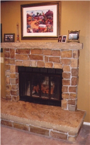 Ranchers Thin Veneer Split Face Rock Fireplace with Autumn Blend Hearth & Mantle Slabs