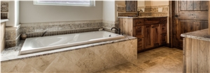 Caramel Travertine Bathroom Floor, Bath Tub Surround