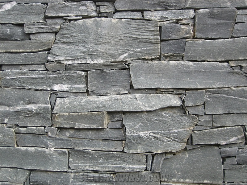 Black Pearl Schist Dry Stacked Wall Stone