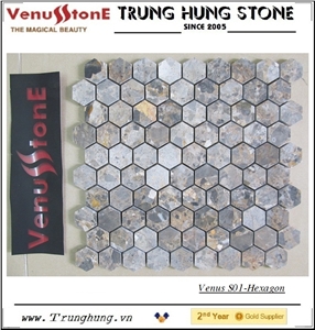 1.18'' Light Grey Panther Hexagon Marble Mosaic Tile Polished