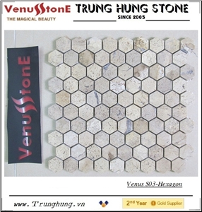 1.18'' Vietnam Beige Carpet Hexagon Marble Mosaic Tile Polished