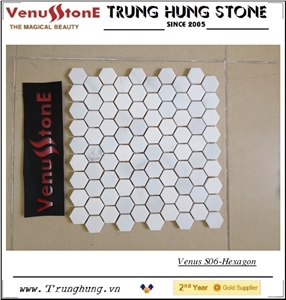 1.18'' Vietnam Milky White Hexagon Marble Mosaic Tile Polished