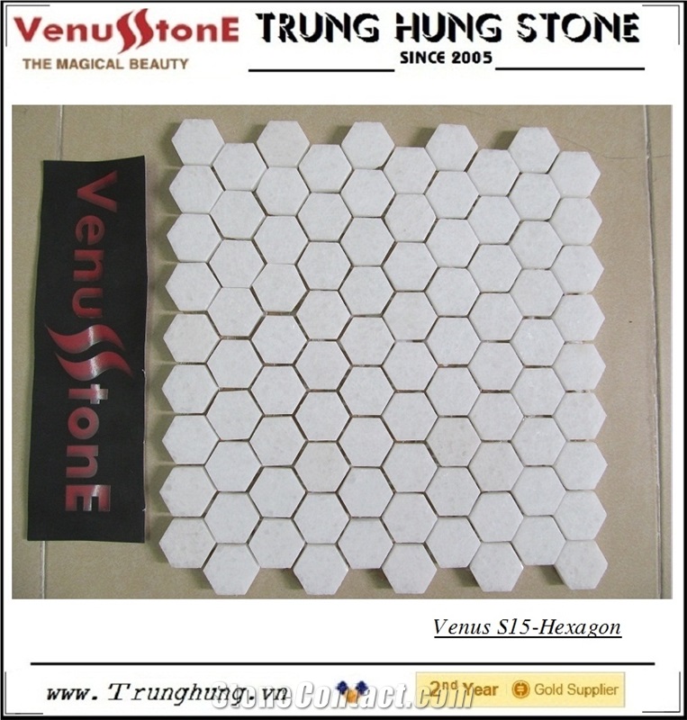 1.18'' Vietnam Pure White Hexagon Marble Mosaic Tile Polished