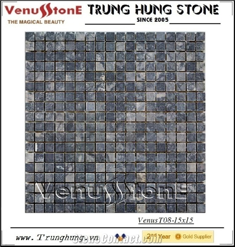 15*15 Eddy Black Tumbled Marble Mosaic Tiles