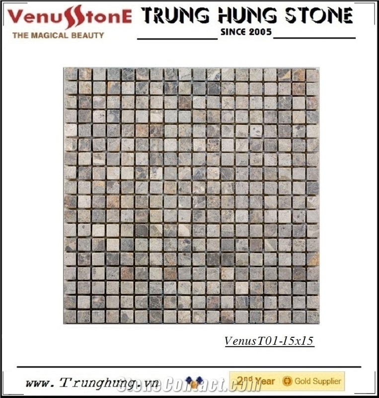 15*15 Light Grey Panther Tumbled Marble Mosaic Tiles