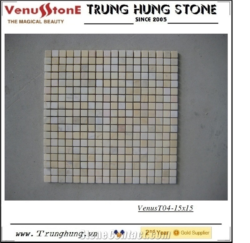 15*15 Wooden Yellow Tumbled Marble Mosaic Tiles