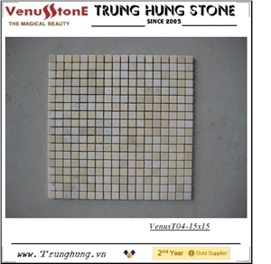 15*15 Wooden Yellow Tumbled Marble Mosaic Tiles