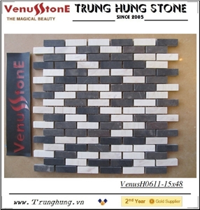 15*48 Black and White Honed Marble Mosaic Tiles