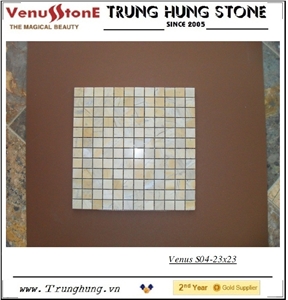 23*23 Wooden Yellow Polished Marble Mosaic Tiles