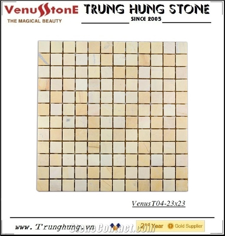 23*23 Wooden Yellow Tumbled Marble Mosaic Tiles