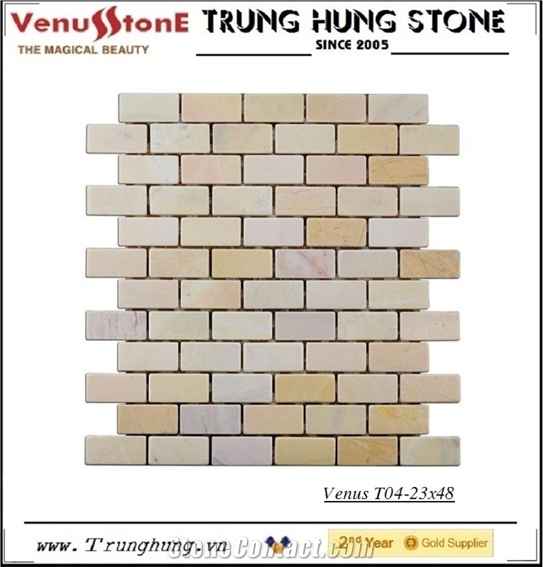 23*48 Wooden Yellow Tumbled Marble Mosaic Tiles