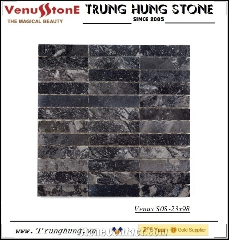 23*98 Eddy Black Polished Marble Mosaic Tiles