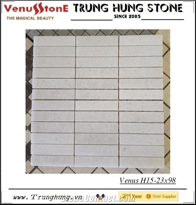 23*98 Pure White Honed Marble Mosaic Tiles