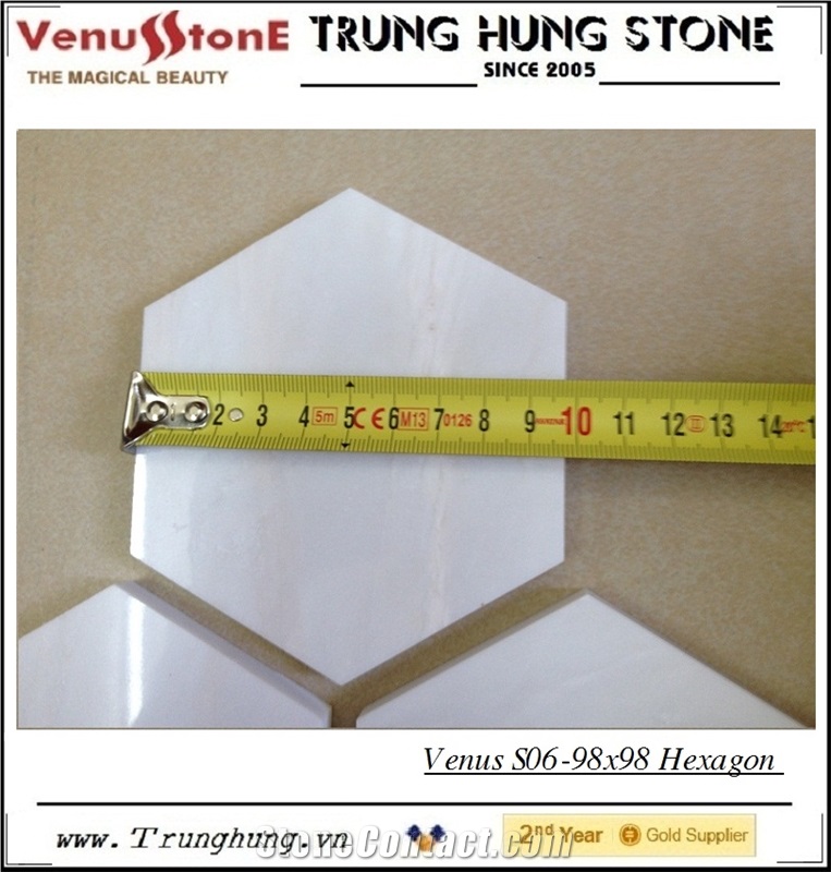 38.58'' Vietnam Milky White Hexagon Marble Mosaic Tile Polished