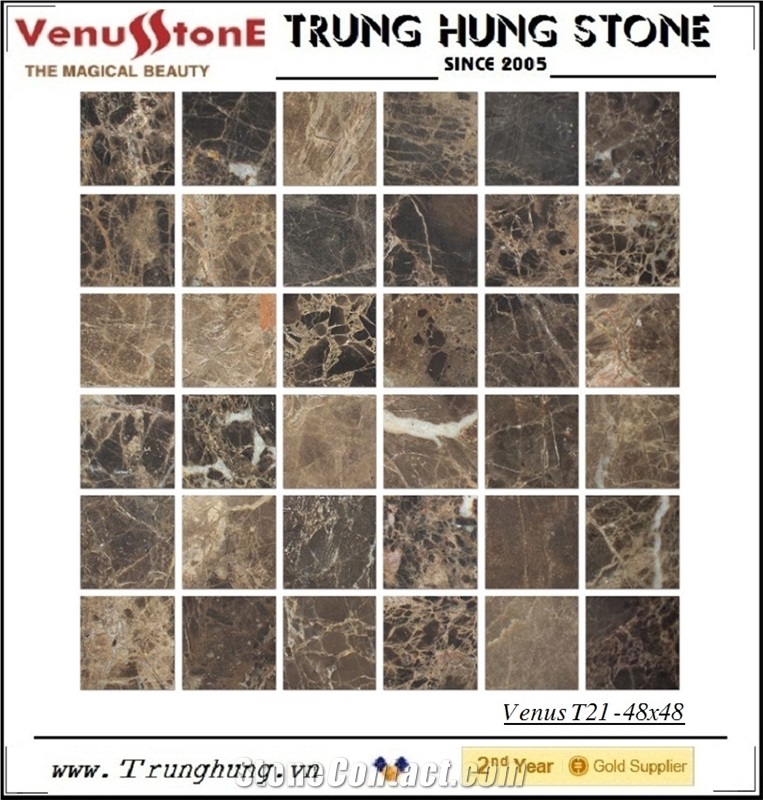 48*48 Dark Emperador Tumbled Marble Mosaic Tiles