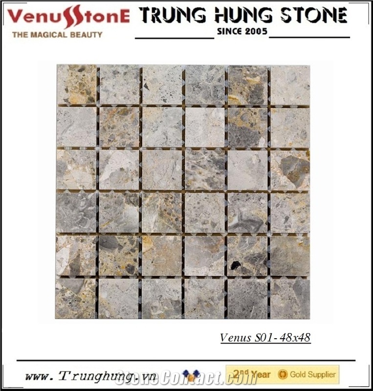 48*48 Light Grey Panther Polished Marble Mosaic Tiles