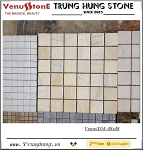 48*48 Wooden Yellow Tumbled Marble Mosaic Tiles