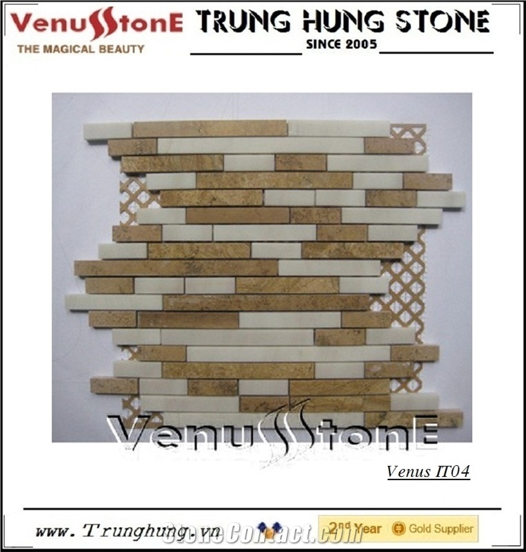 Beige and Milky White Interlocking Mosaic Marble Stone Tile for Floor
