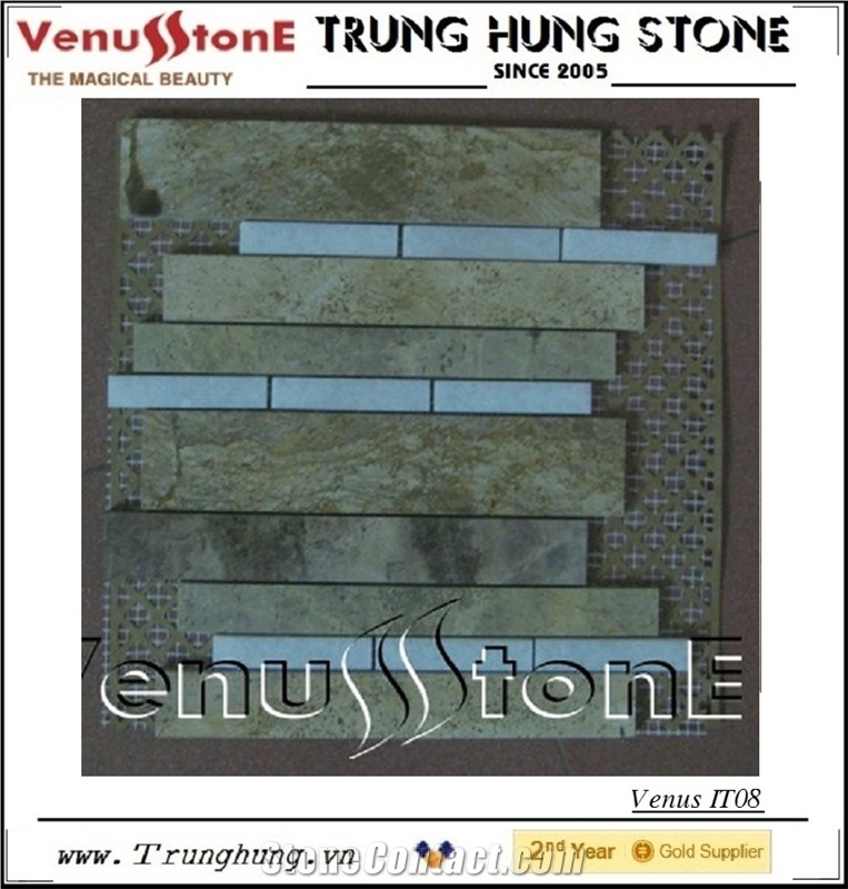 Beige and Pure White Interlocking Mosaic Marble Stone Tile for Floor-Big size