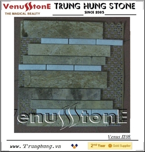 Beige and Pure White Interlocking Mosaic Marble Stone Tile for Floor-Big size