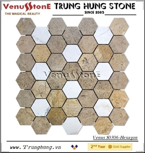 Beige and White Hexagon Marble Mosaic Tile Polished