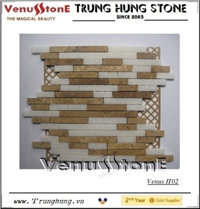 Beige and White Interlocking Mosaic Marble Stone Tile for Floor