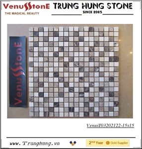 Beige Carpet Marble + Crema Marfil Marble + Dark Emperador + Light Emperador 15*15 Multicolor Marble Stone Mosaic