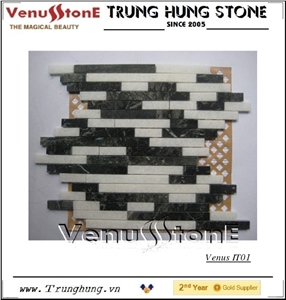 Black and White Interlocking Mosaic Marble Stone Tile for Floor