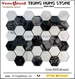 Black and White Marble Hexagon Mosaic Tile Polished